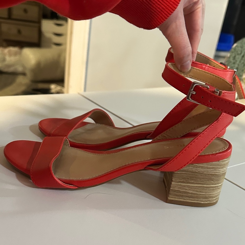 Express Red Block Heel Sandals